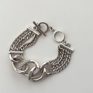 Pave Crystals on Multi-strand Chain Link Bracelet